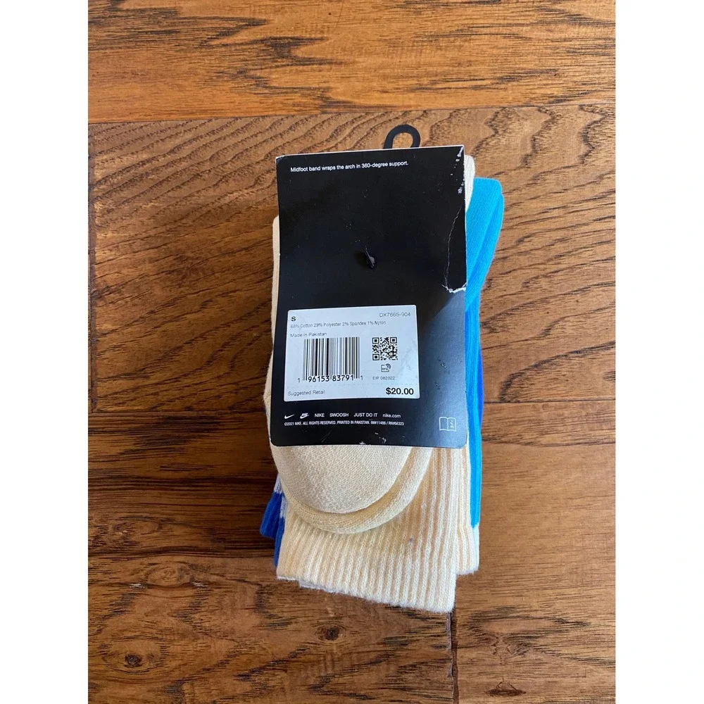 Nike Everyday Plus Cushioned Crew Socks 3-Pack Blue Cream DX7665-904 Youth 3Y-5Y